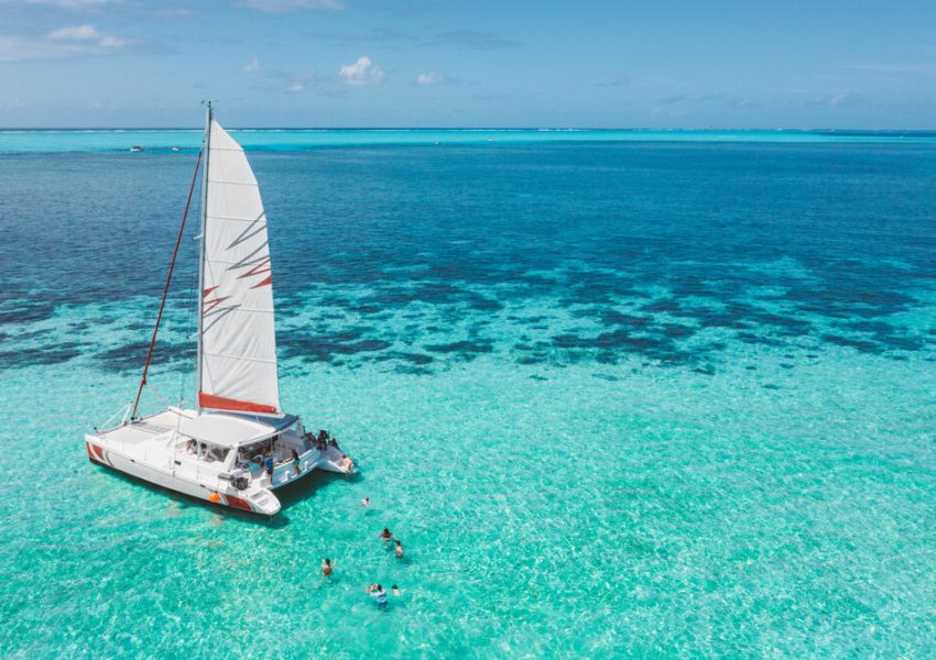 Family,And,Friends,Swimming,Near,A,Beautiful,Catamaran,In,The